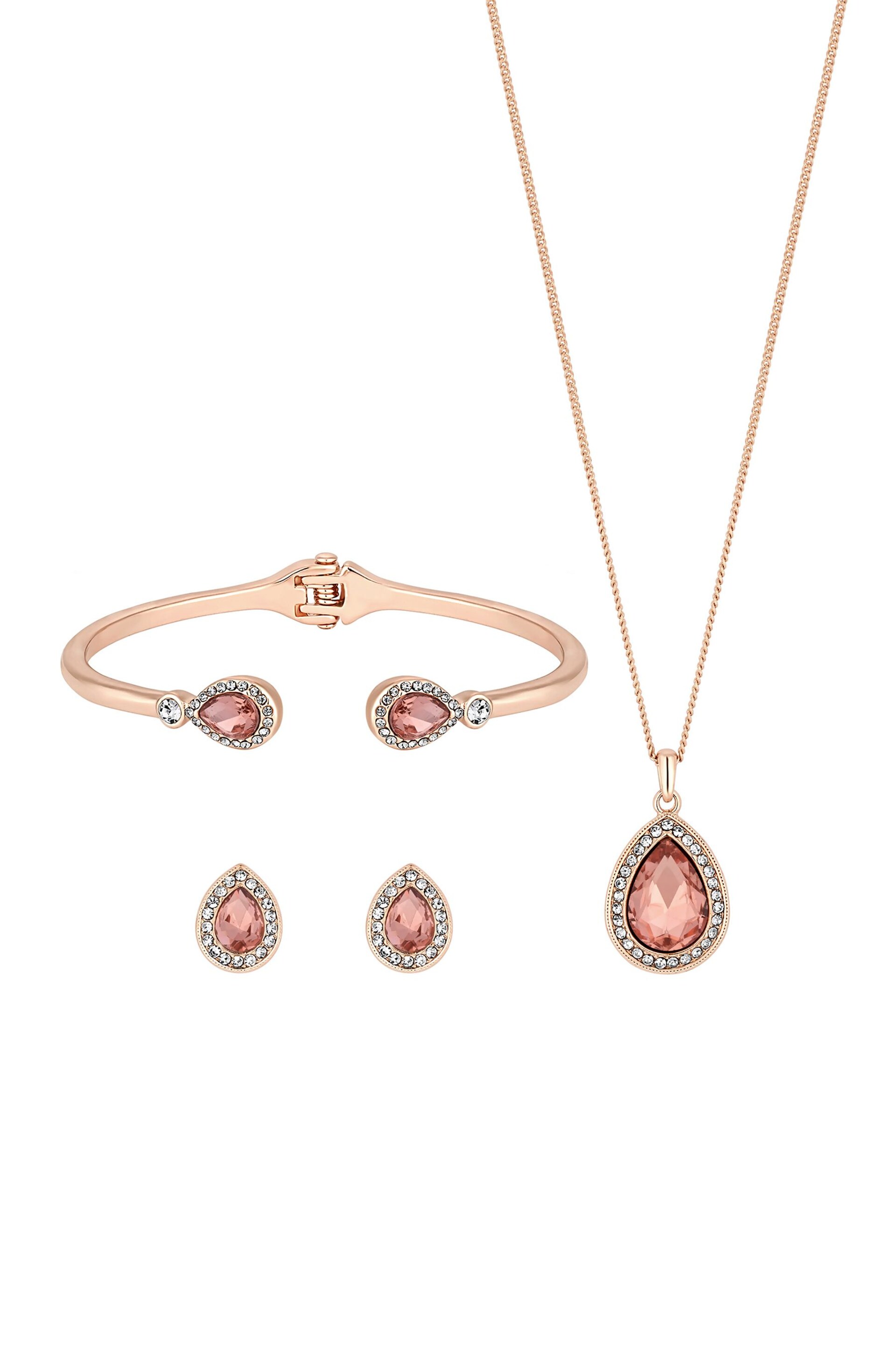 Jon Richard Rose Gold Plated With Pink Pear Crystals Trio Set - Gift Boxed - Image 2 of 3