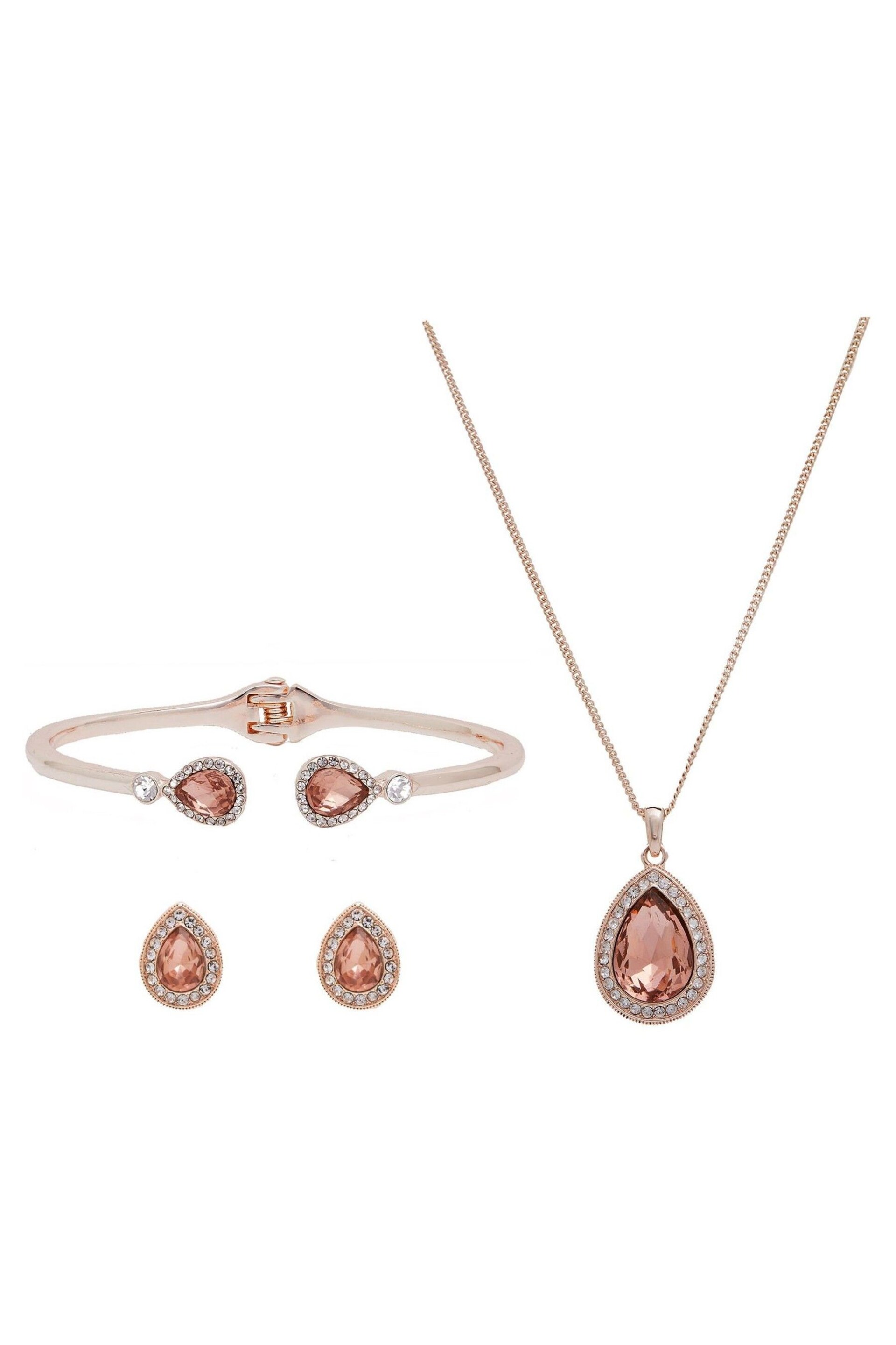 Jon Richard Rose Gold Plated With Pink Pear Crystals Trio Set - Gift Boxed - Image 3 of 3