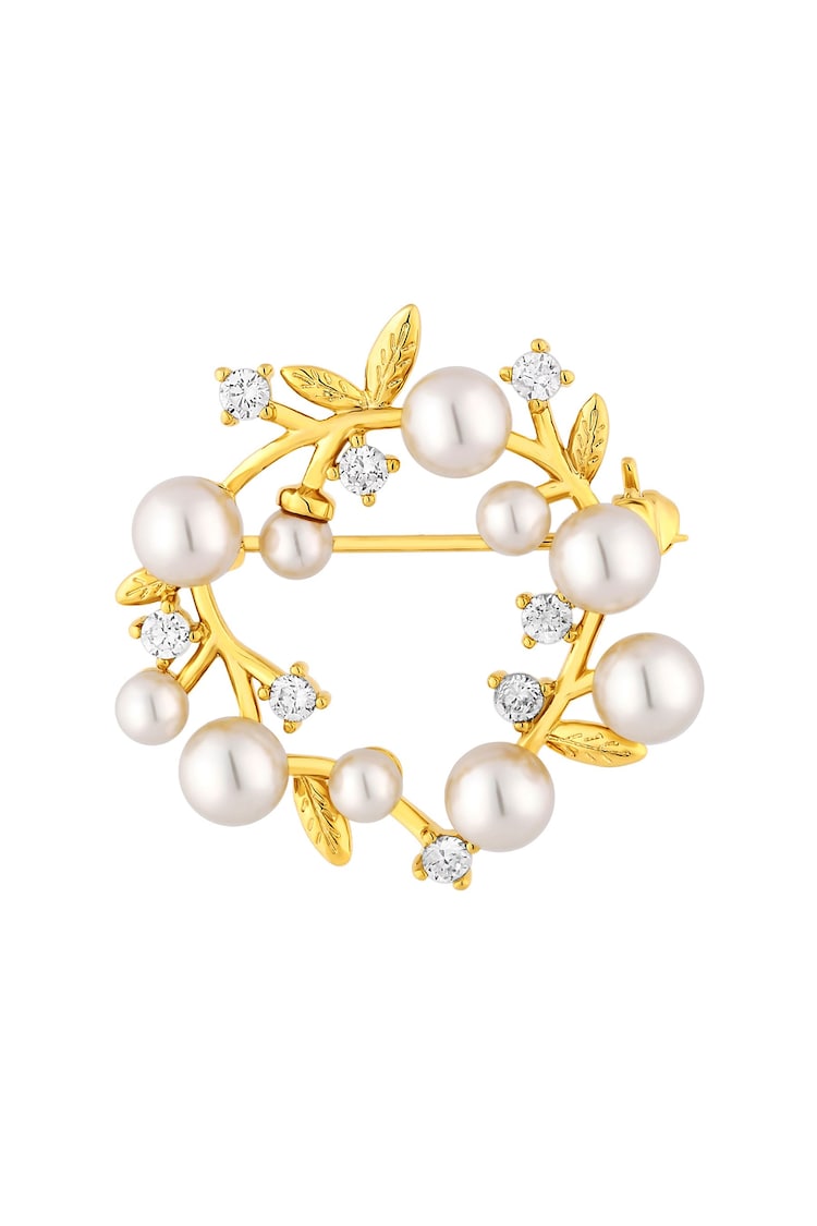 Jon Richard Gold Tone Pearl And Cubic Zirconia Crystal Wreath Brooch - Image 1 of 2