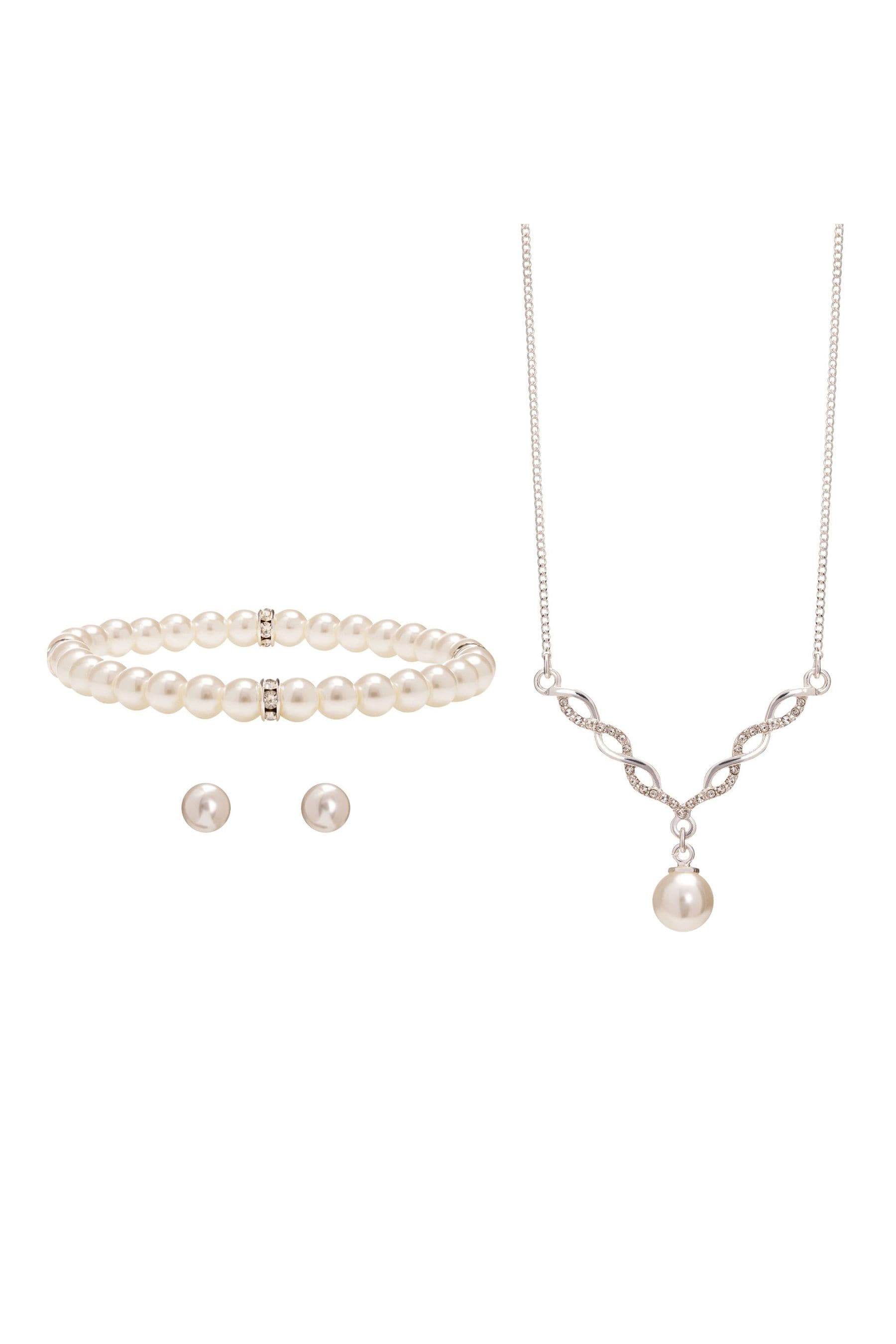 Buy Jon Richard Silver Tone Twist Pearl Bracelet Necklace and Earrings Trio Set from Next Canada