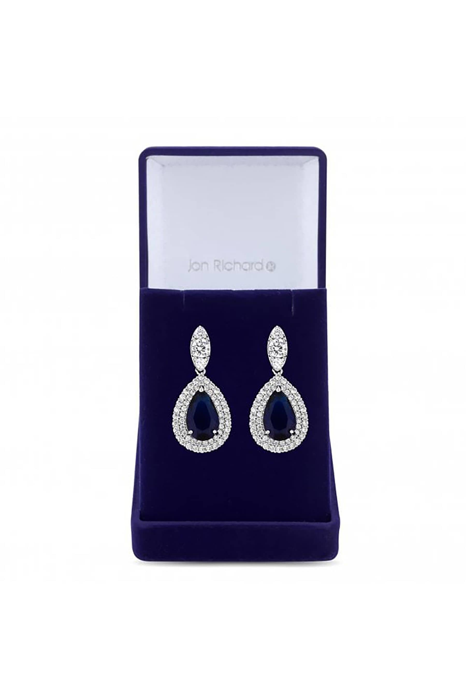 Buy Jon Richard Silver Tone Rhodium Plated Cubic Zirconia Baguette Navette Sapphire Blue Pear Drop Earrings from the Next UK online shop