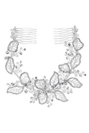 Jon Richard Silver Plated Clear Crystal Olivia Pave Leaf Gift Pouch Double Hair Comb - Image 1 of 6