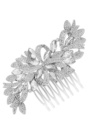 Jon Richard Silver Tone Louisa Silver Navette Crystal Ribbon Swirl Comb - Gift Pouch - Image 1 of 3