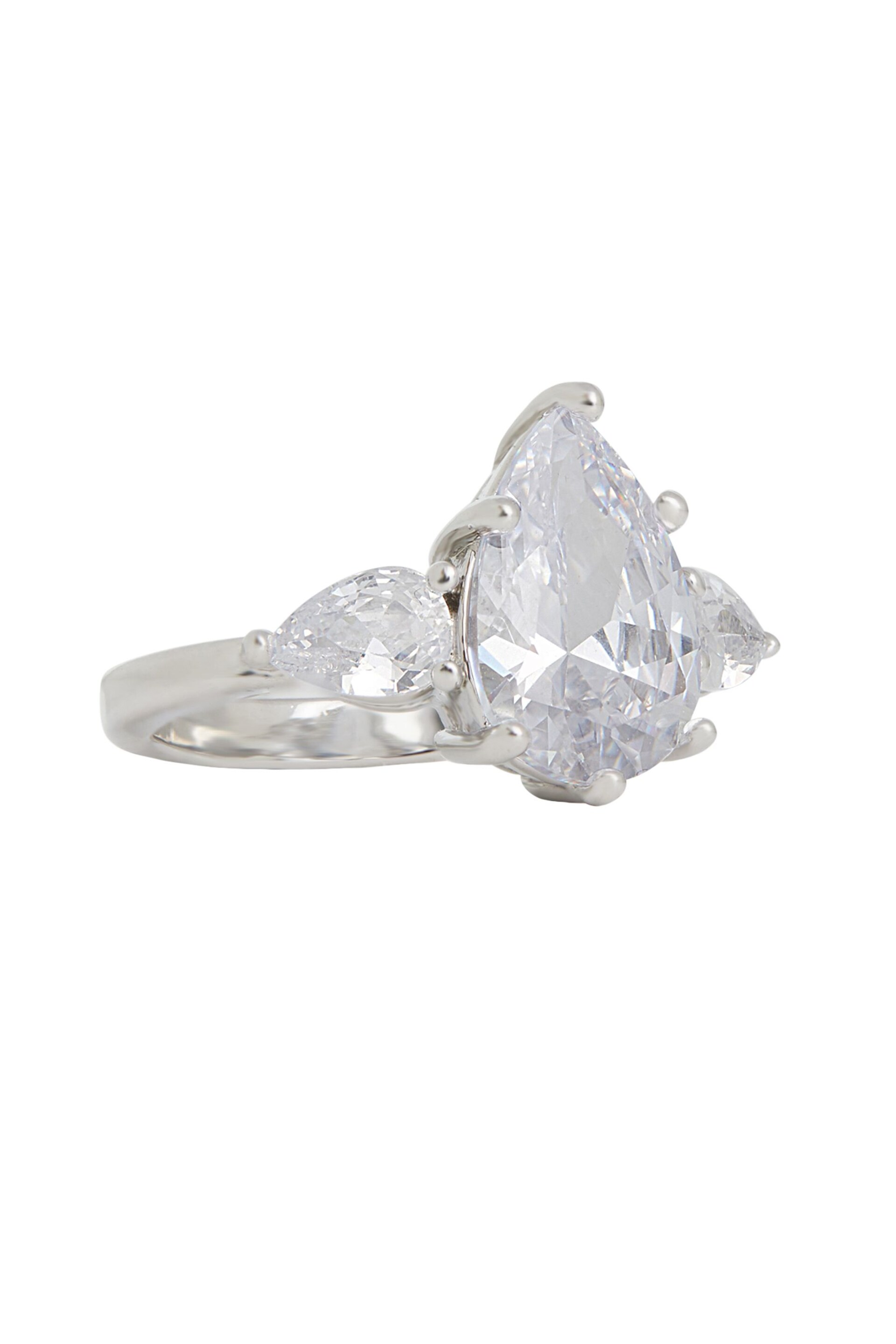 Jon Richard Silver Tone Rhodium Plated Cubic Zirconia Pear Ring - Image 1 of 3