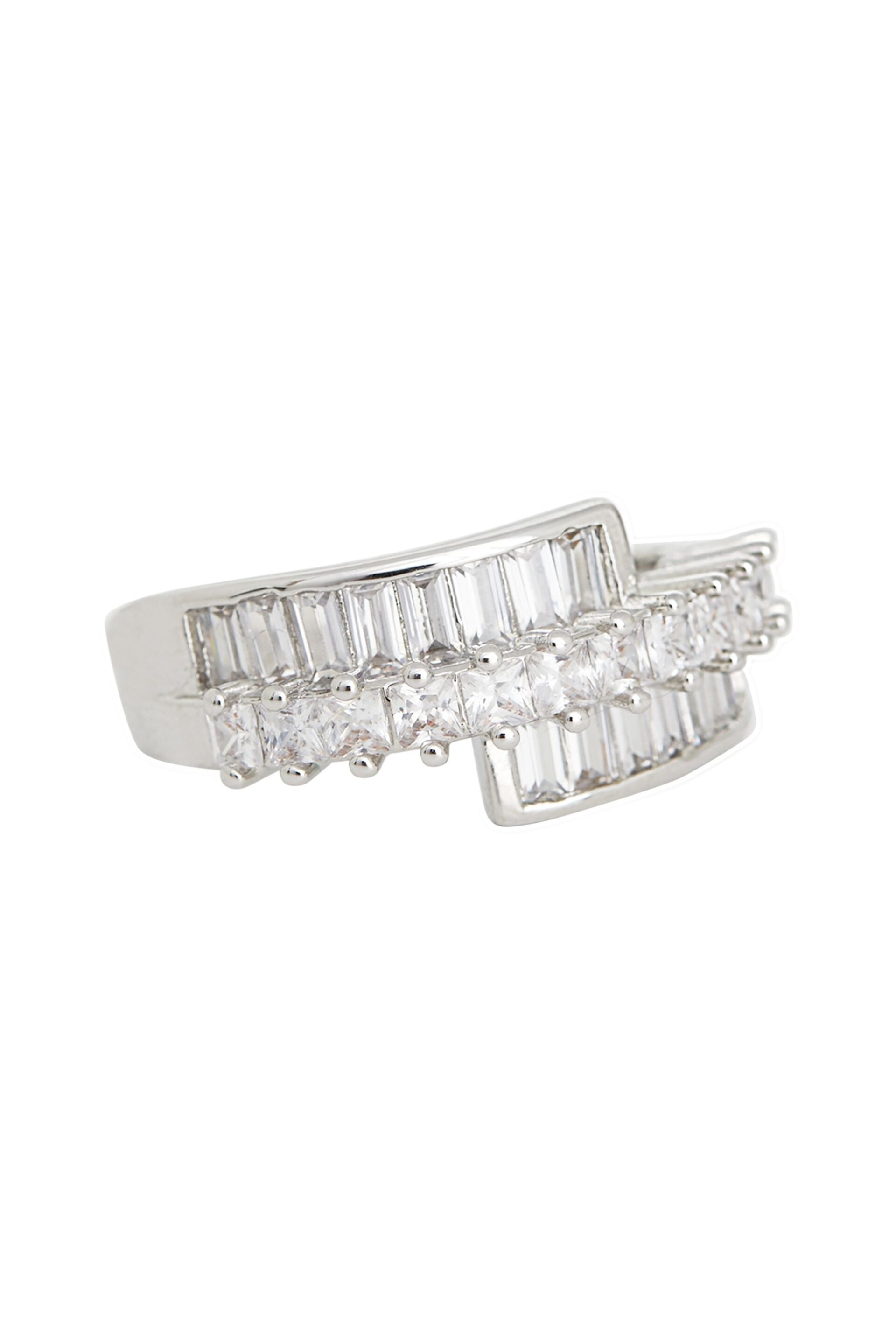 Jon Richard Silver Tone Rhodium Plated Cubic Zirconia Baguette And Pave Ring - Image 1 of 4