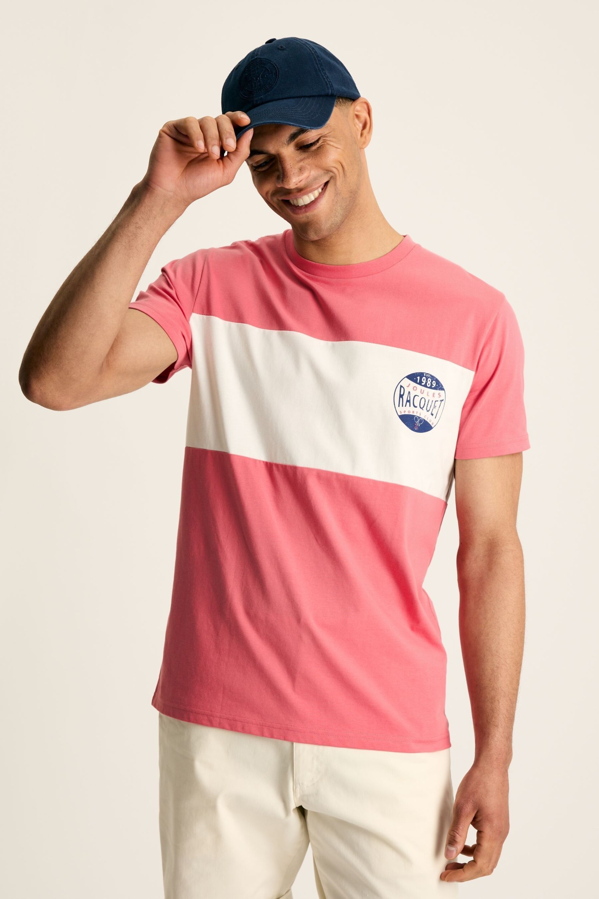 Joules Denton Pink Colourblock Jersey Crew Neck T-Shirt - Image 1 of 6