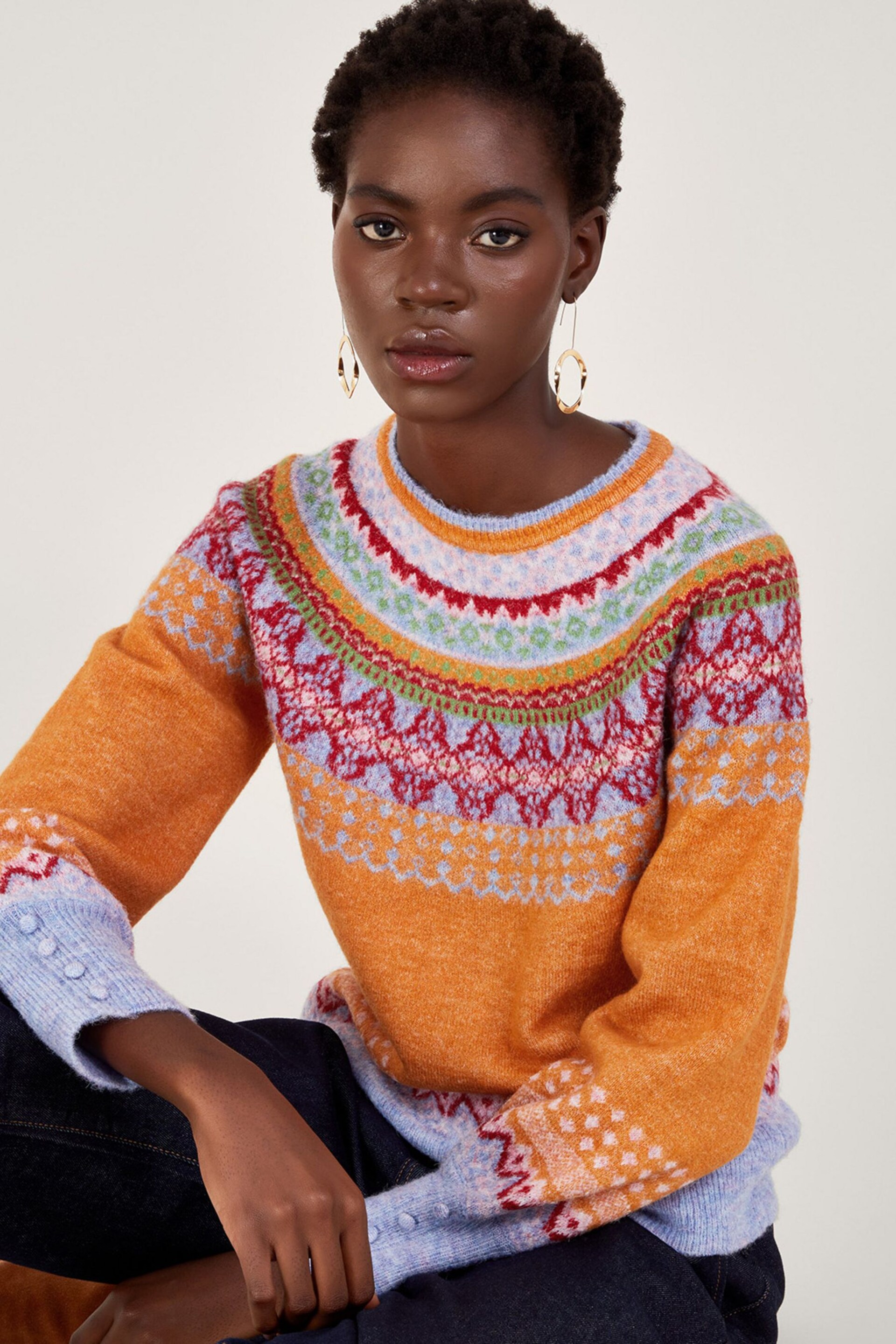 Monsoon Orange Fairisle Pattern Jumper - Image 1 of 5