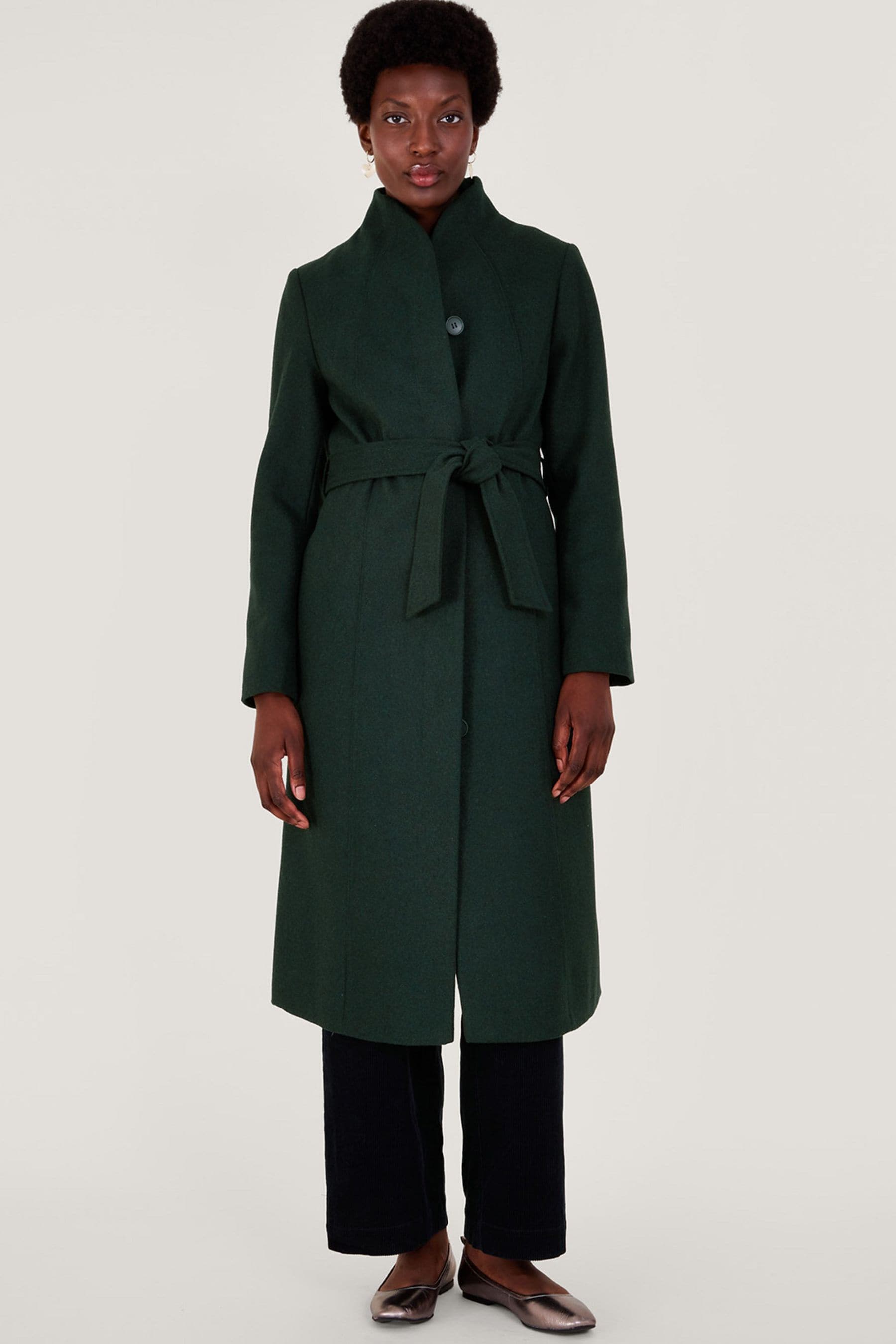 Buy Monsoon Green Saskia Belted Coat from Next Luxembourg