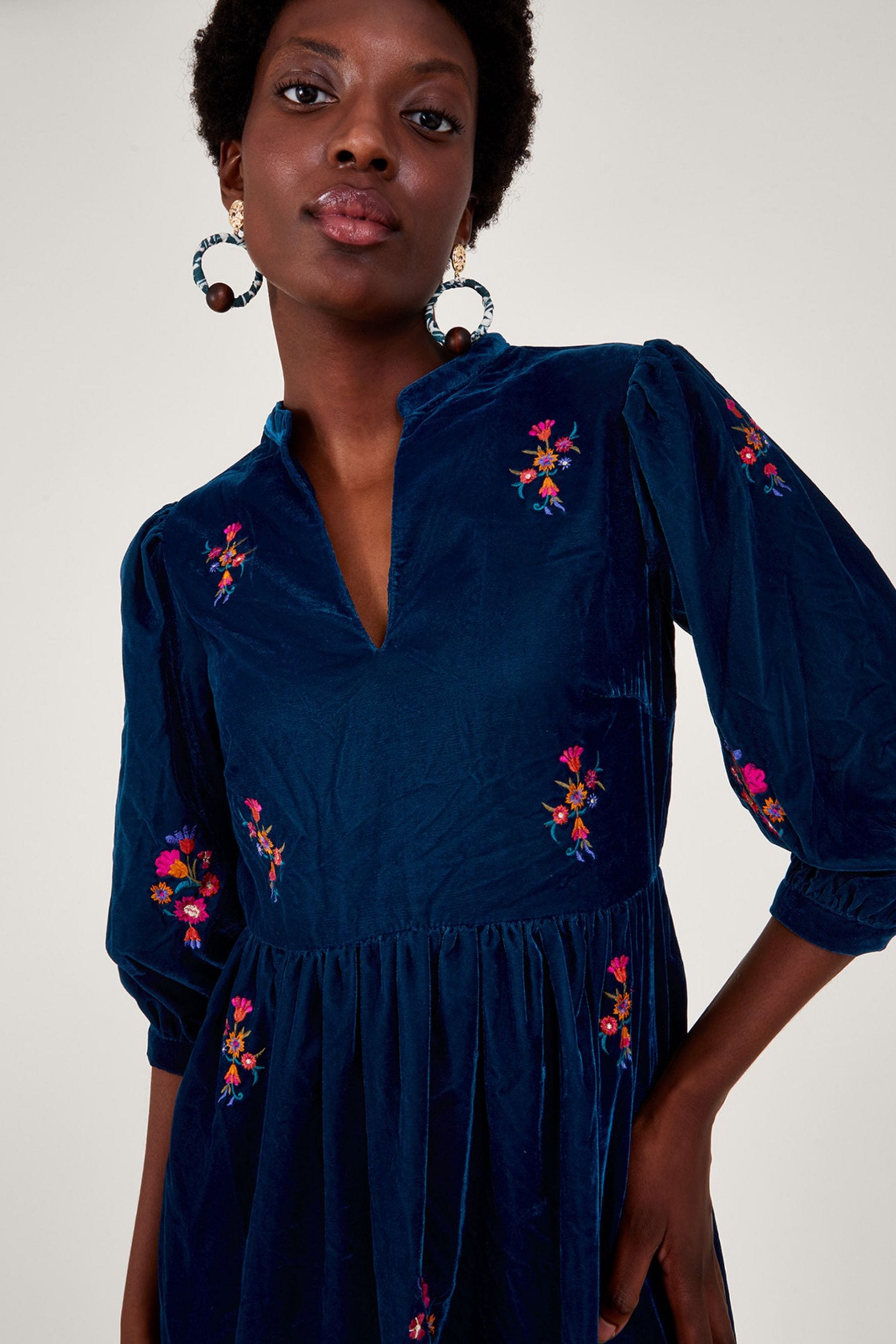 Buy Monsoon Blue Faith Embroidered Velvet Dress from Next Luxembourg