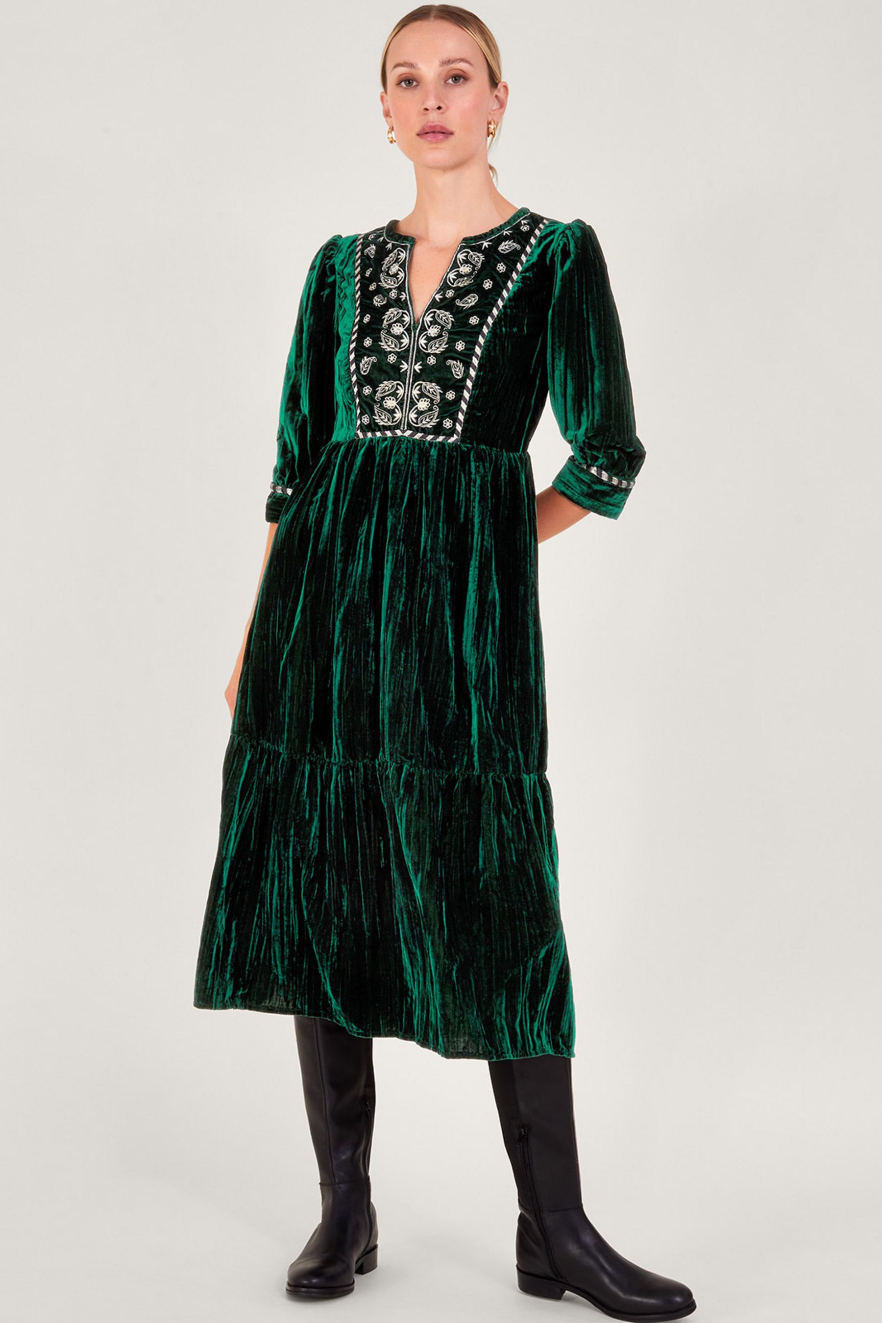 Buy Monsoon Green Penny Paisley Embroidered Dress from Next Luxembourg