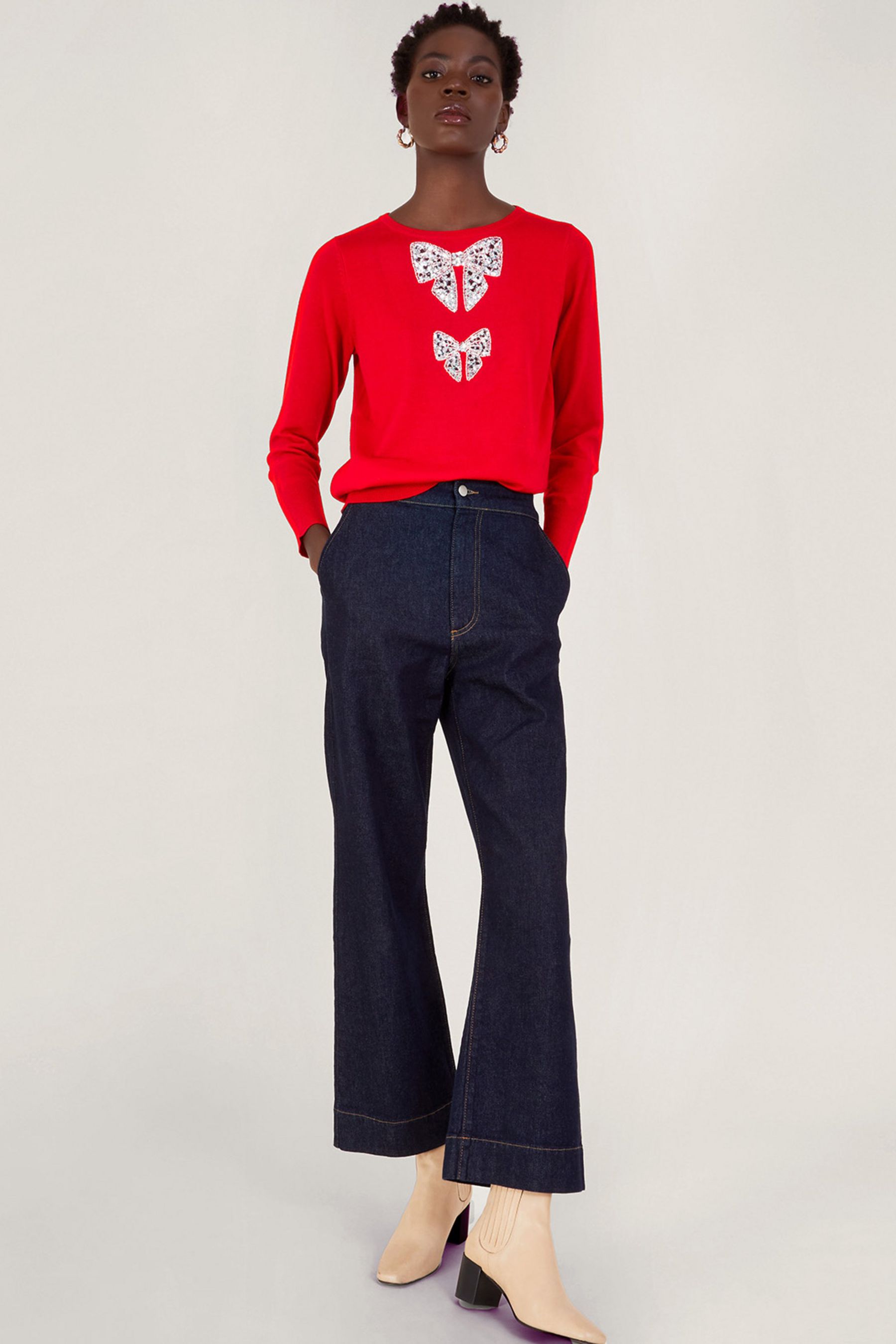 Red bow jumper hotsell