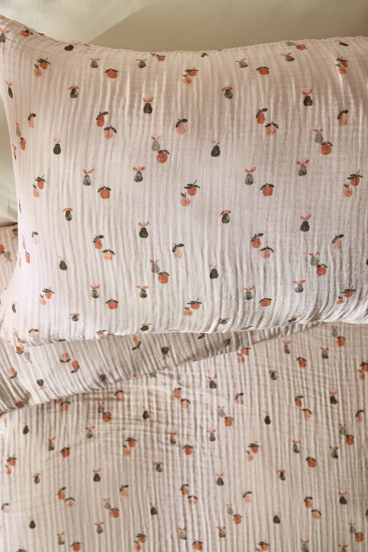 Natural Fruit Print Crinkle Muslin 100% Cotton Duvet Cover and Pillowcase Set - Image 3 of 7