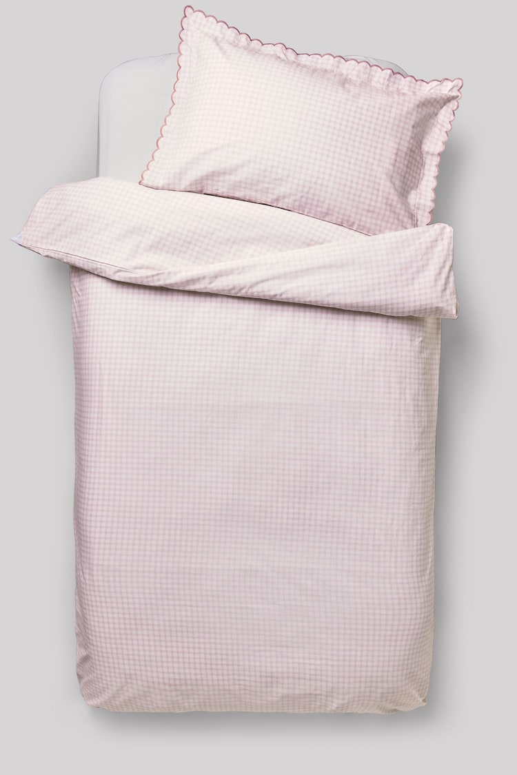 Pink Gingham 100% Cotton Printed Bedding Duvet Cover and Pillowcase Set - Image 6 of 8
