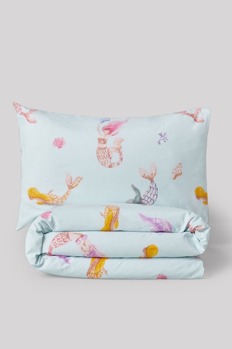 Soft Blue Mermaids 100% Cotton Duvet Cover And Pillowcase Set - Image 2 of 2