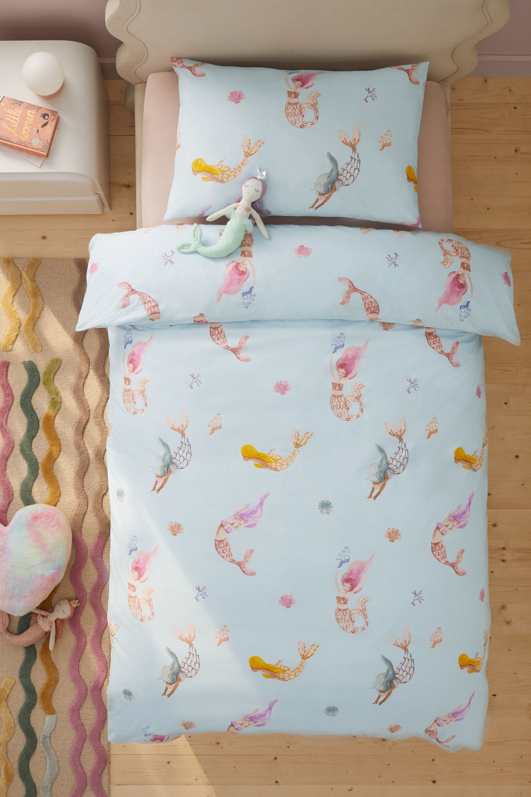 Buy Soft Blue Mermaids 100 Cotton Duvet Cover And Pillowcase Set from Next Luxembourg