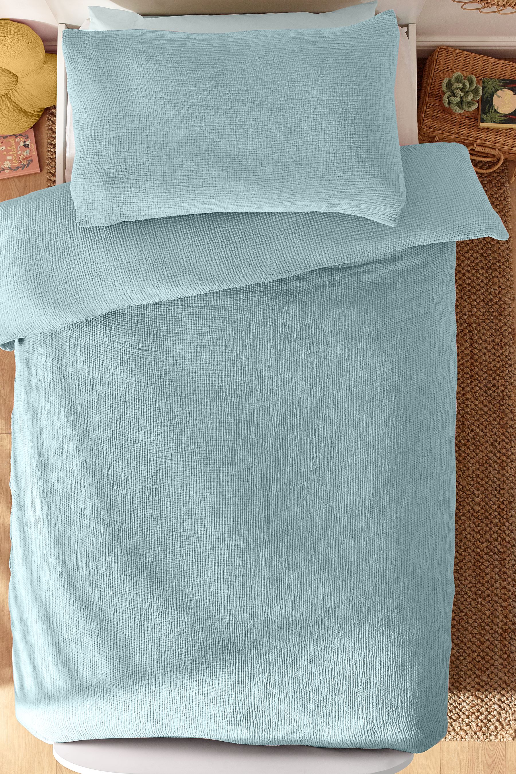 Buy Modern Blue Crinkle Muslin 100 Cotton Duvet Cover and Pillowcase Set from Next Luxembourg