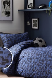 Navy Blue Camoflauge 100% Cotton Printed Bedding Duvet Cover and Pillowcase Set - Image 1 of 7