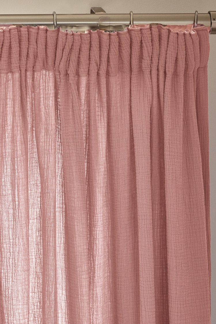 Pink 100% Cotton Crinkle Pencil Pleat Curtains - Image 2 of 5