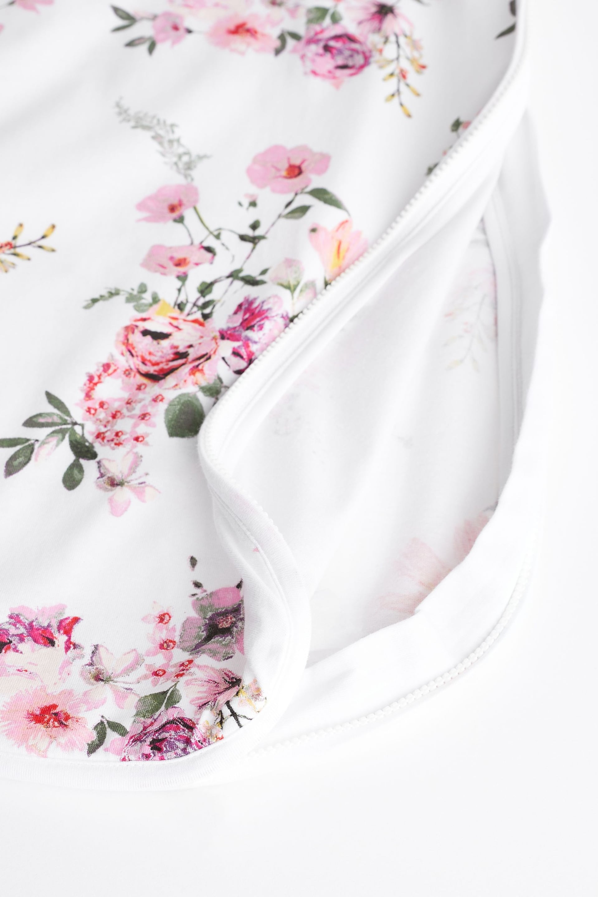 White Pink Floral 0.5 Tog Baby 100% Cotton Sleep Bag - Image 7 of 8