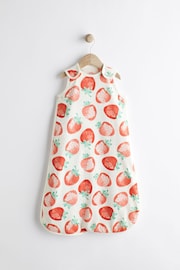 White/Strawberry 0.5 Tog Baby 100% Cotton Sleep Bag - Image 1 of 7