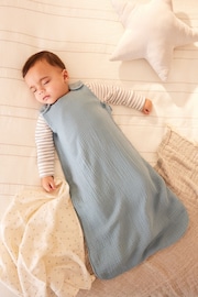 Blue Muslin 1 Tog  Baby 100% Cotton Sleep Bag - Image 3 of 8