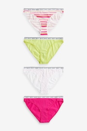 Pink/Stripe/Lime Green High Leg Cotton Rich Logo Knickers 4 Pack - Image 1 of 6