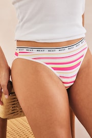 Pink/Stripe/Lime Green High Leg Cotton Rich Logo Knickers 4 Pack - Image 2 of 6