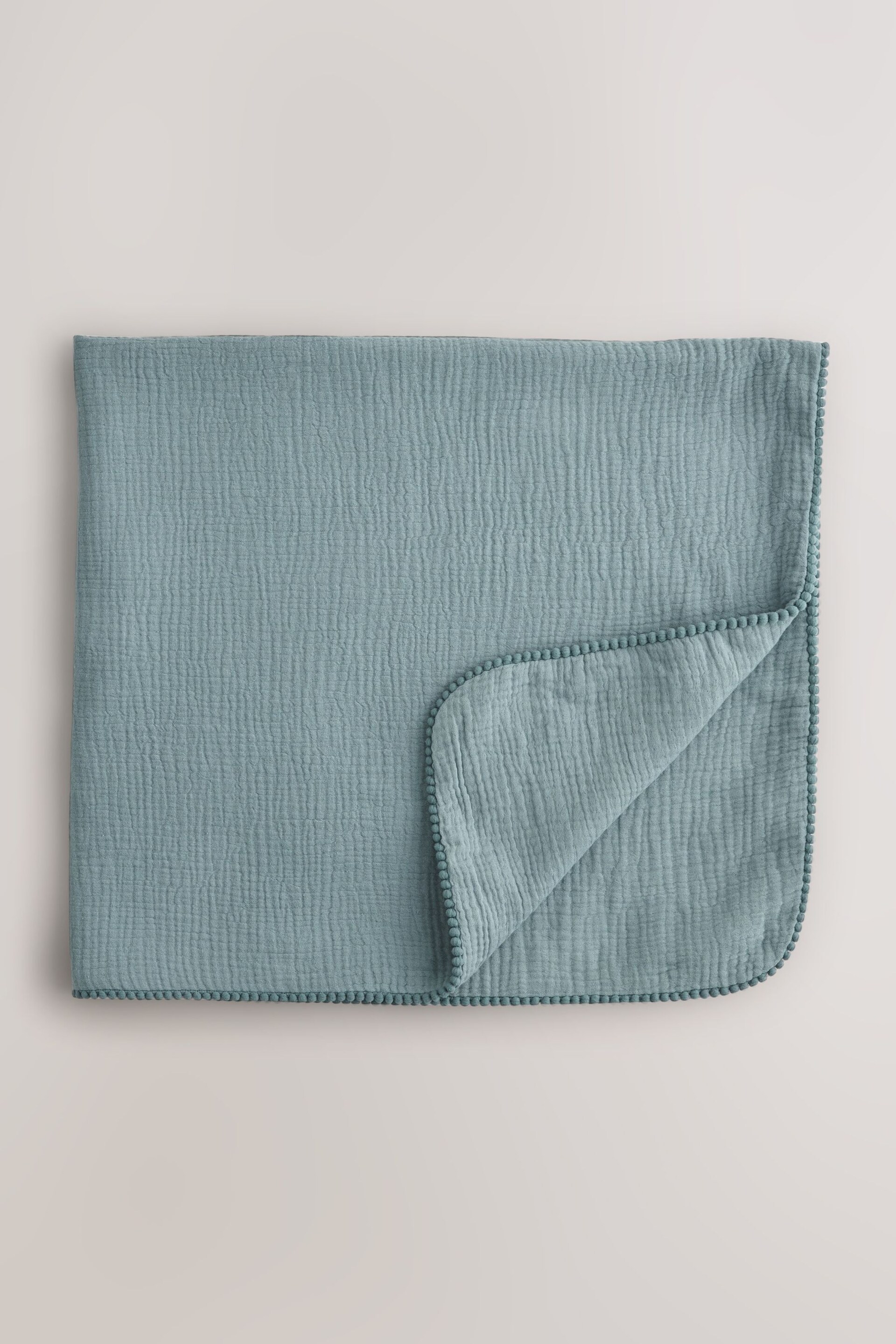 Blue Pom Baby 100% Cotton Muslin Blanket - Image 1 of 5