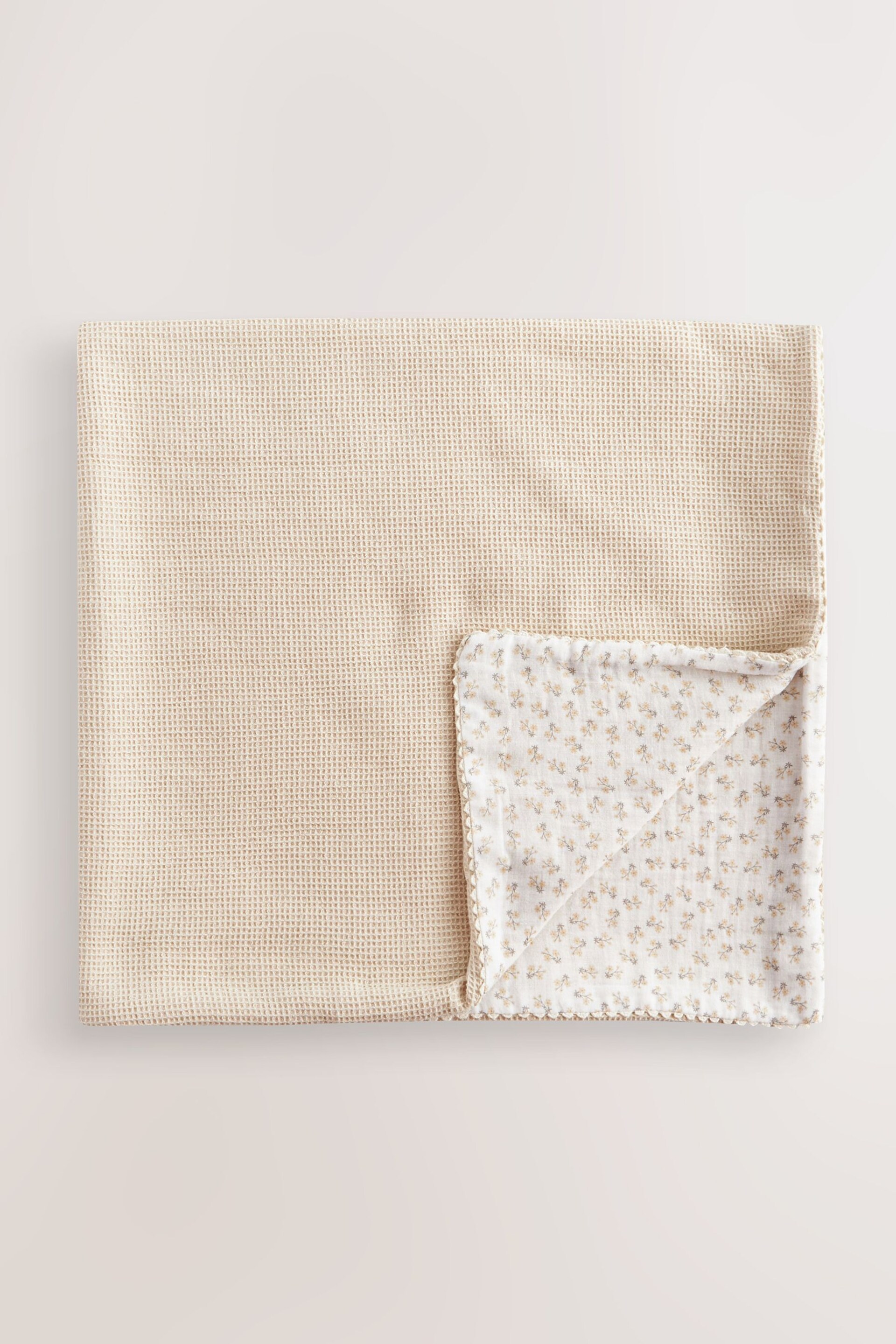 Natural Floral Baby 100% Cotton Waffle & Muslin Blanket - Image 3 of 8