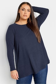 Yours Curve Blue Long Sleeve Ribbed Swing T-Shirt - Image 1 of 4