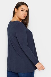 Yours Curve Blue Long Sleeve Ribbed Swing T-Shirt - Image 2 of 4