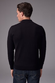 Black Slim Fit Knitted Long Sleeve Polo Shirt - Image 3 of 8