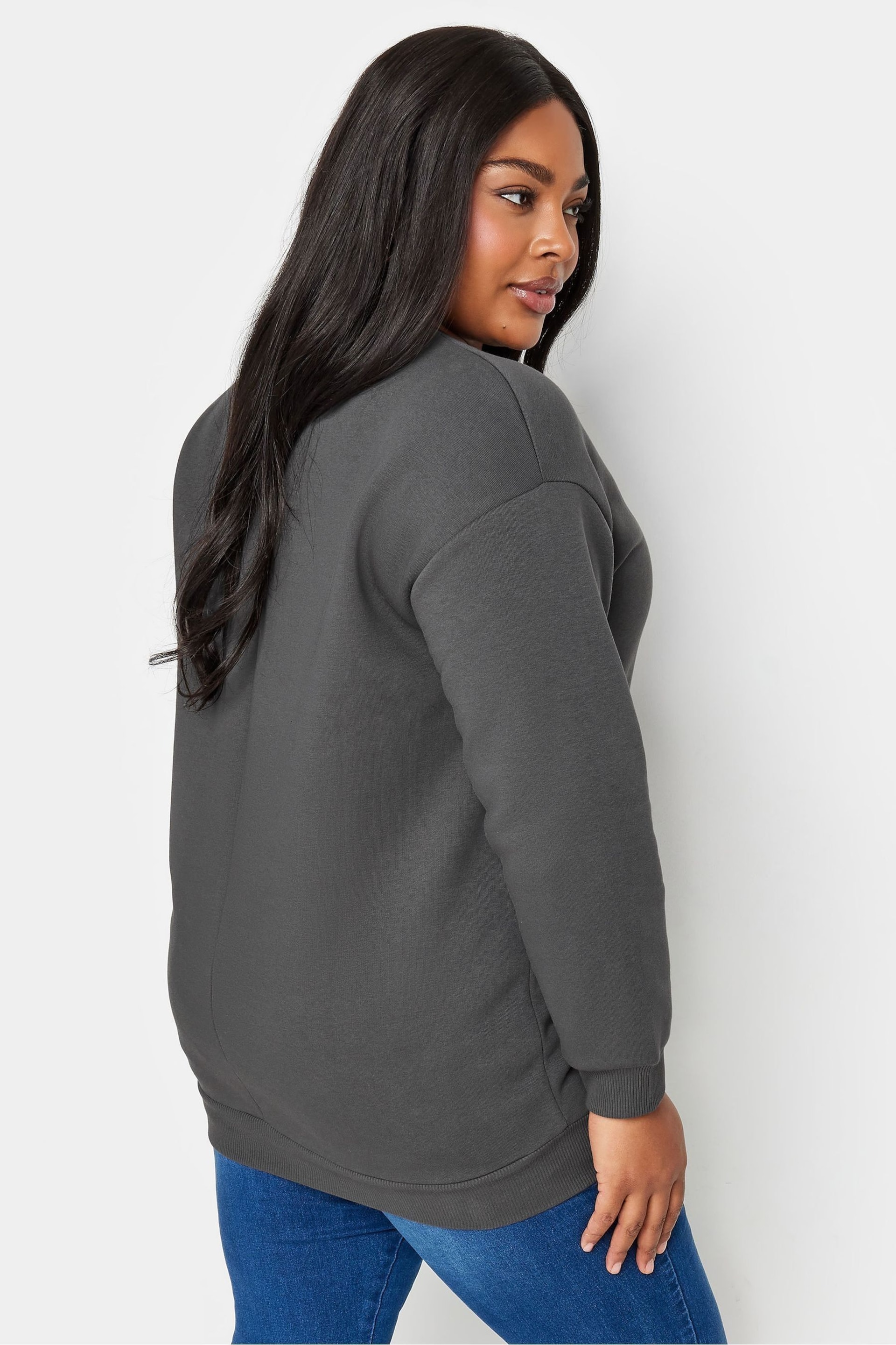 Yours Curve Grey Embellished Slogan Sweatshirt - Image 2 of 4