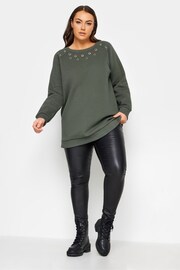 Yours Curve Green Eyelet Detailed Sweatshirt - Image 2 of 4