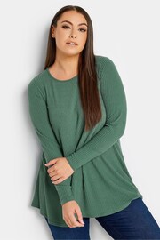 Yours Curve Green Long Sleeve Ribbed Swing T-Shirt - Image 1 of 4