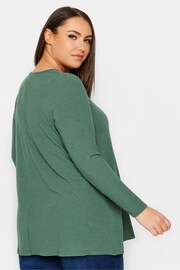Yours Curve Green Long Sleeve Ribbed Swing T-Shirt - Image 2 of 4