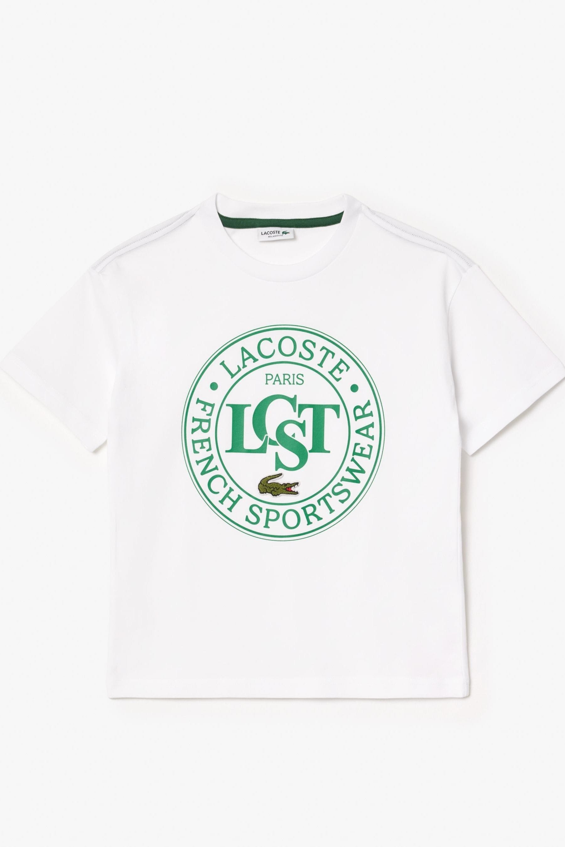 White Lacoste Blue Badge Logo 100 Cotton T Shirt
