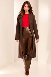 Lipsy Brown Double Breasted Long Line Belted Coat - Image 6 of 6