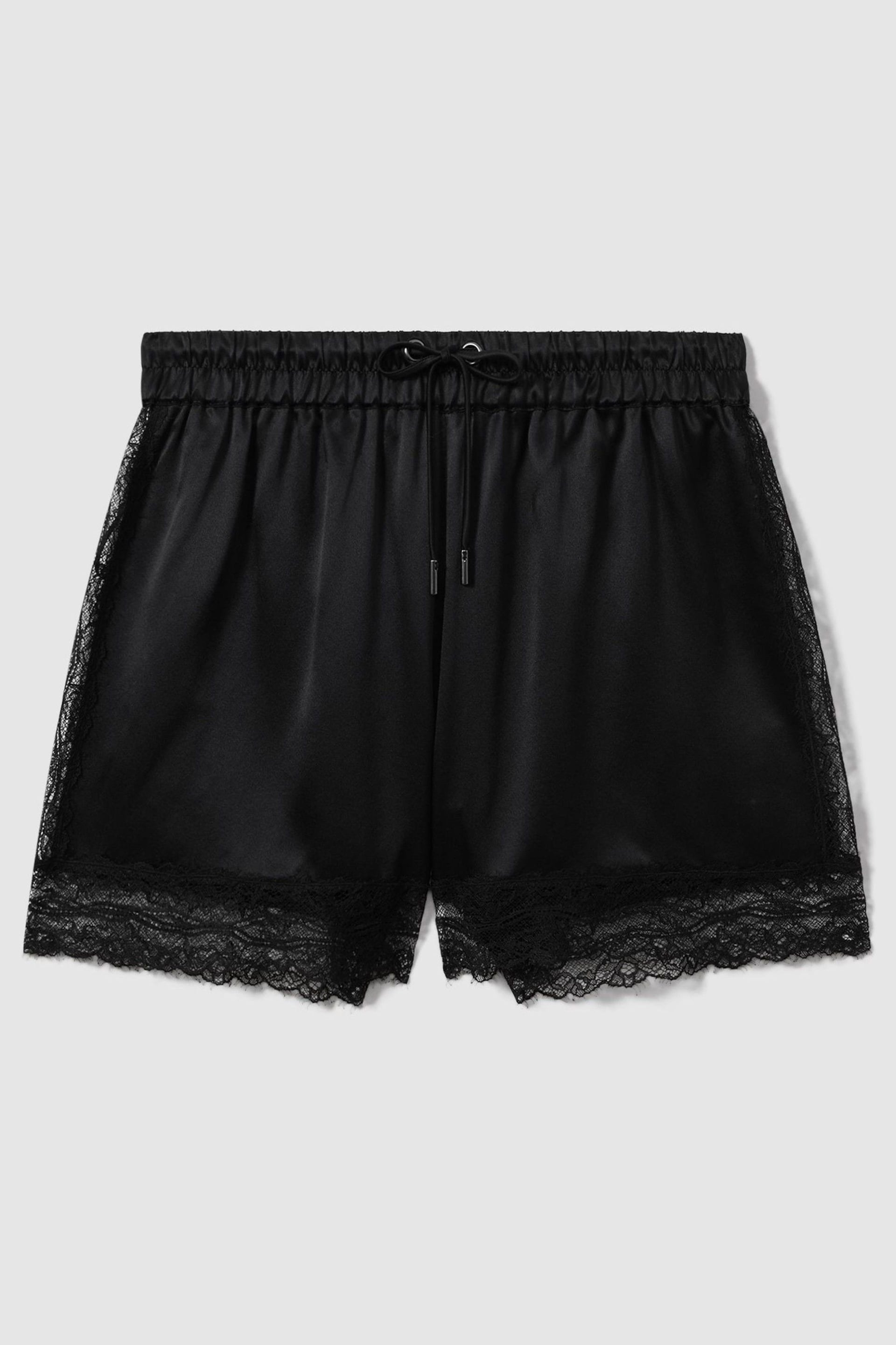 Reiss Black Bellami Silk Lace Trim Shorts - Image 2 of 5