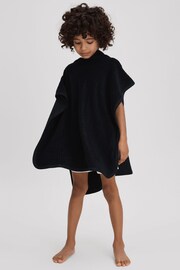 Reiss Navy Shine Textured Towelling Hooded Poncho - Image 1 of 4