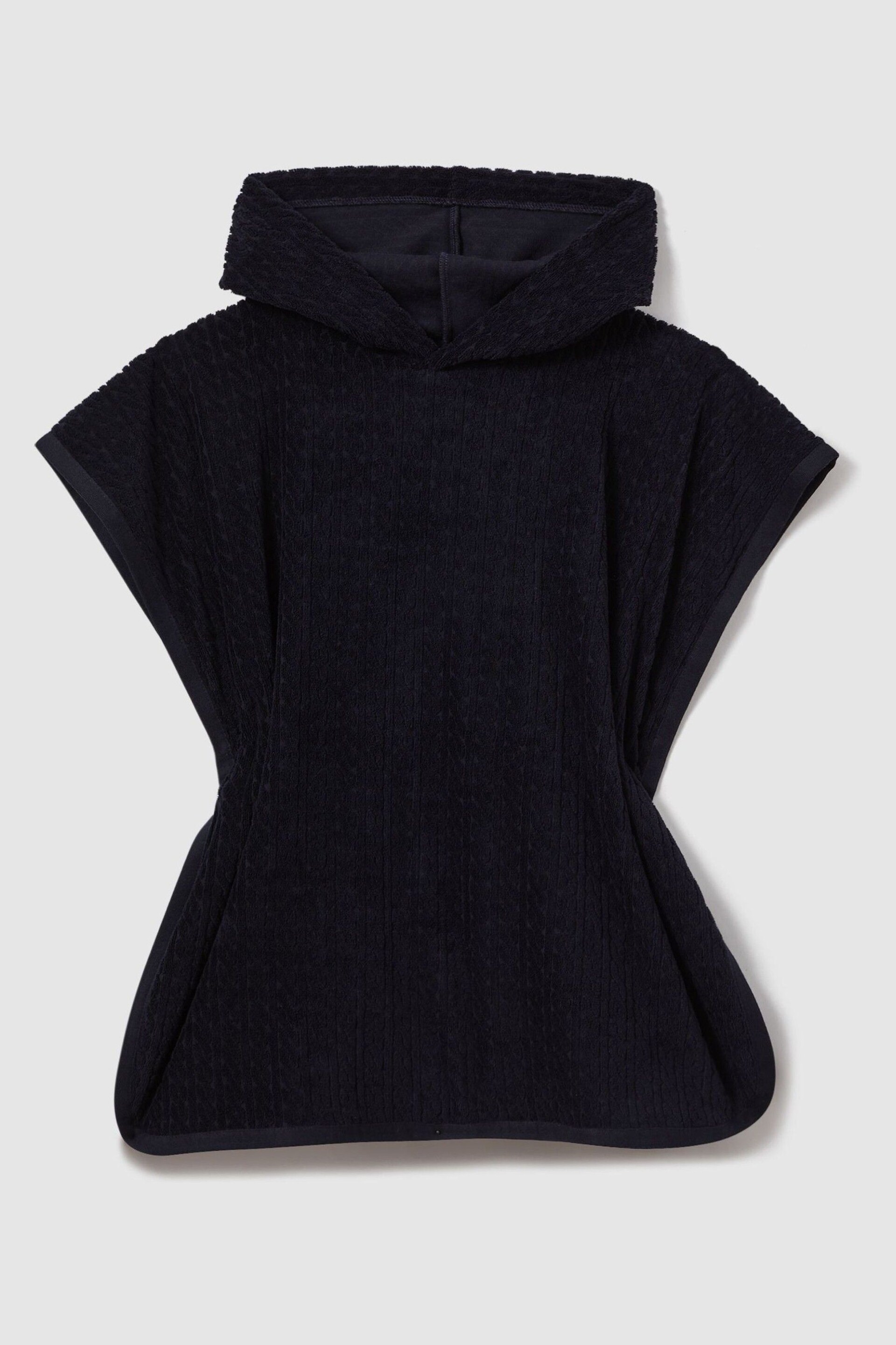 Reiss Navy Shine Textured Towelling Hooded Poncho - Image 2 of 4