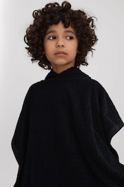 Reiss Navy Shine Textured Towelling Hooded Poncho - Image 3 of 4