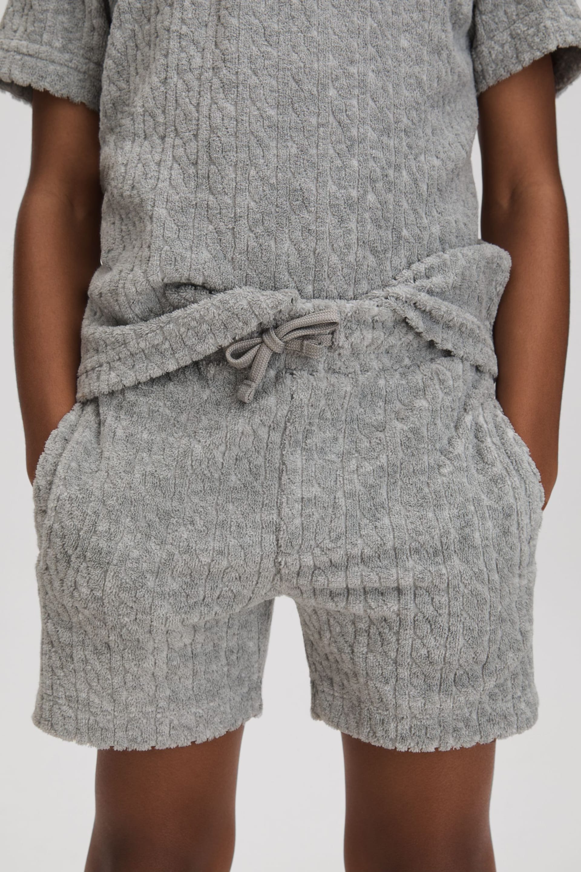 Reiss Soft Grey Fletcher Senior Towelling Drawstring Shorts - Image 1 of 4