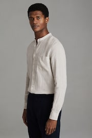 Reiss Stone Ocean Linen Grandad Collar Shirt - Image 1 of 6