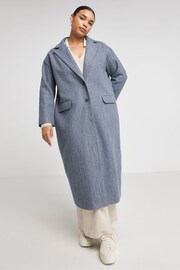 Simply Be Blue Denim Faux Fur Wool Maxi Formal Jacket - Image 3 of 4