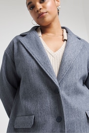 Simply Be Blue Denim Faux Fur Wool Maxi Formal Jacket - Image 4 of 4
