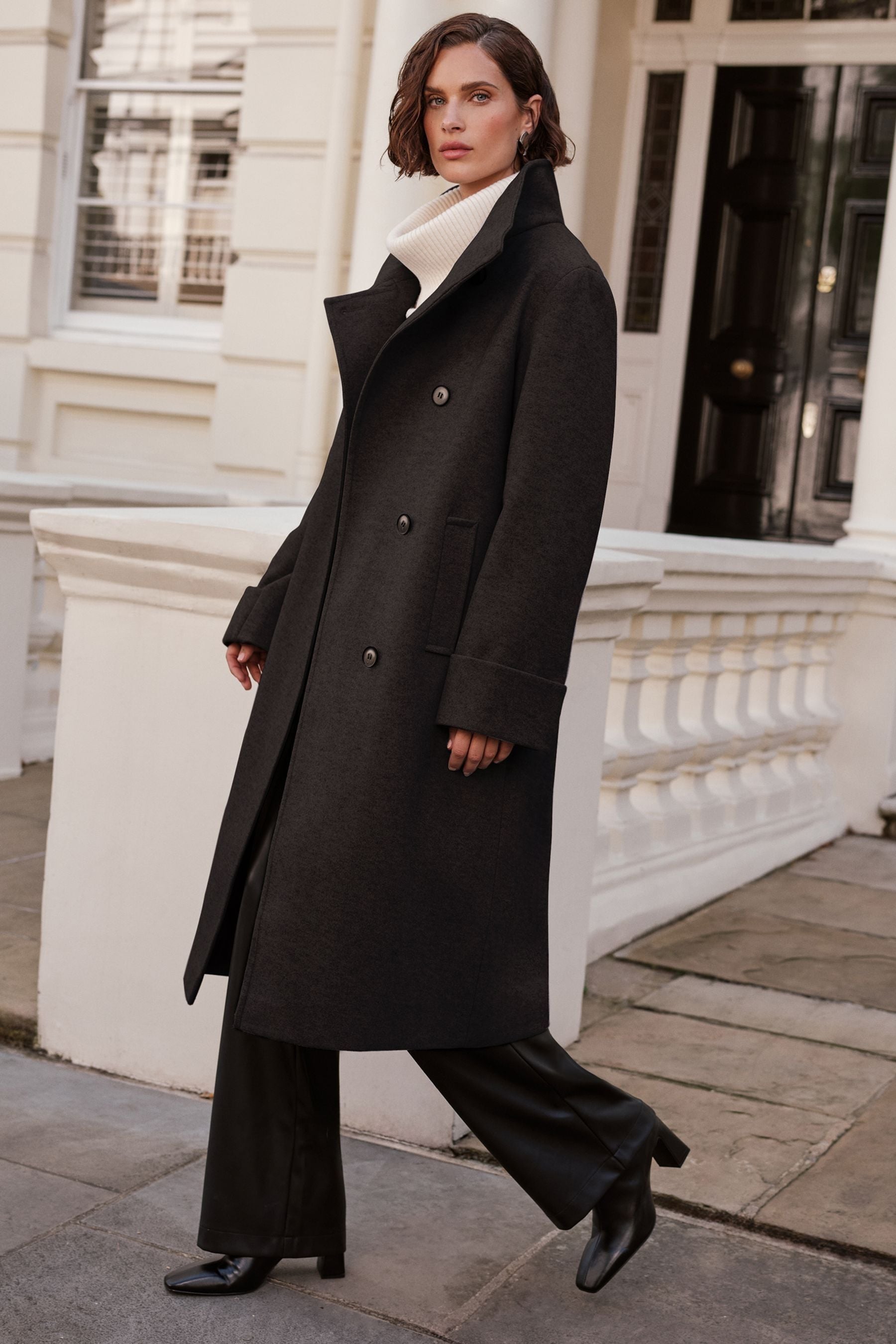 Buy Love Roses Black Funnel Neck Button Coat from the Next UK online shop