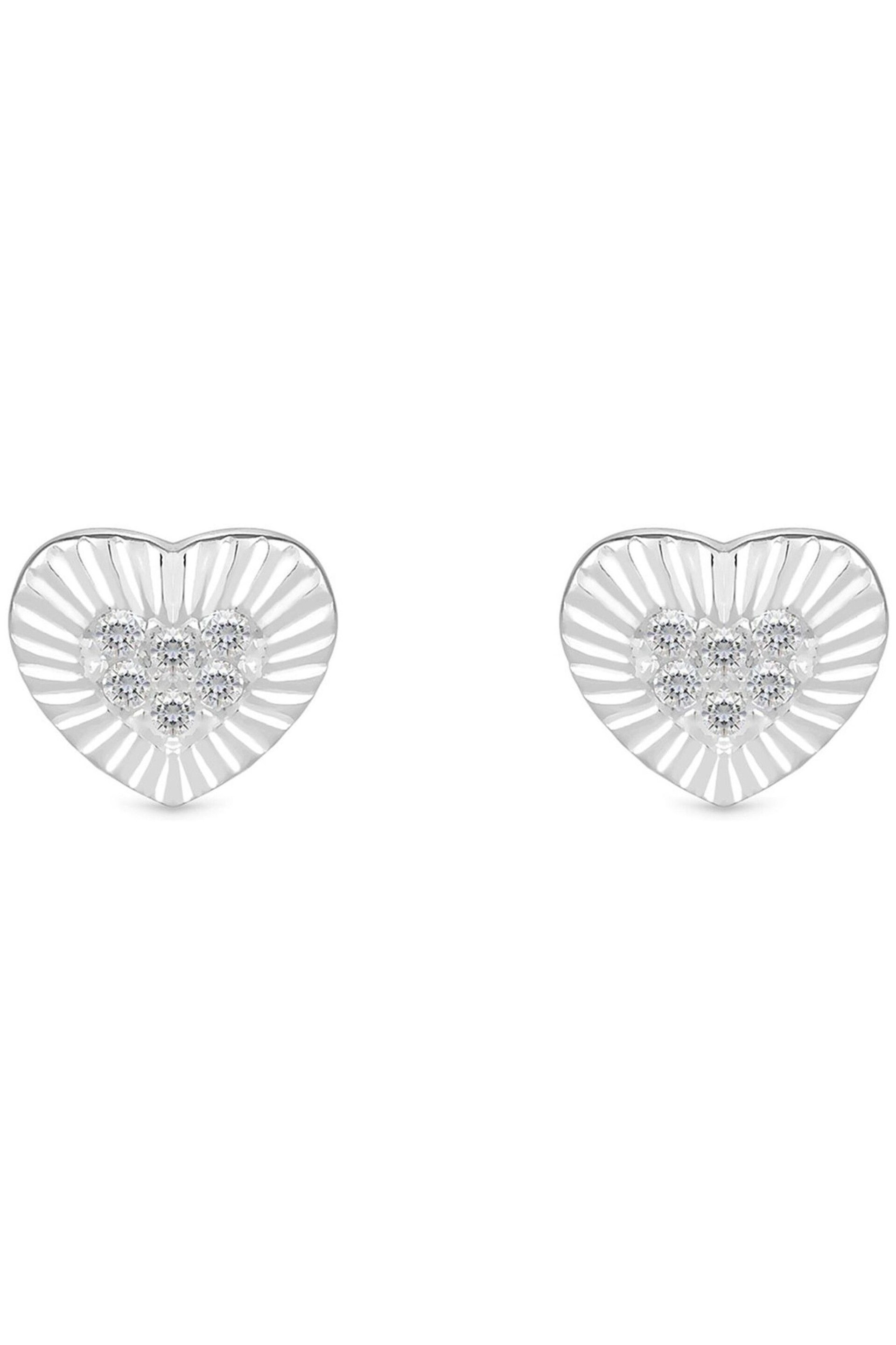 Simply Silver Silver Polished And Pave Mini Heart Stud Earrings - Image 1 of 1