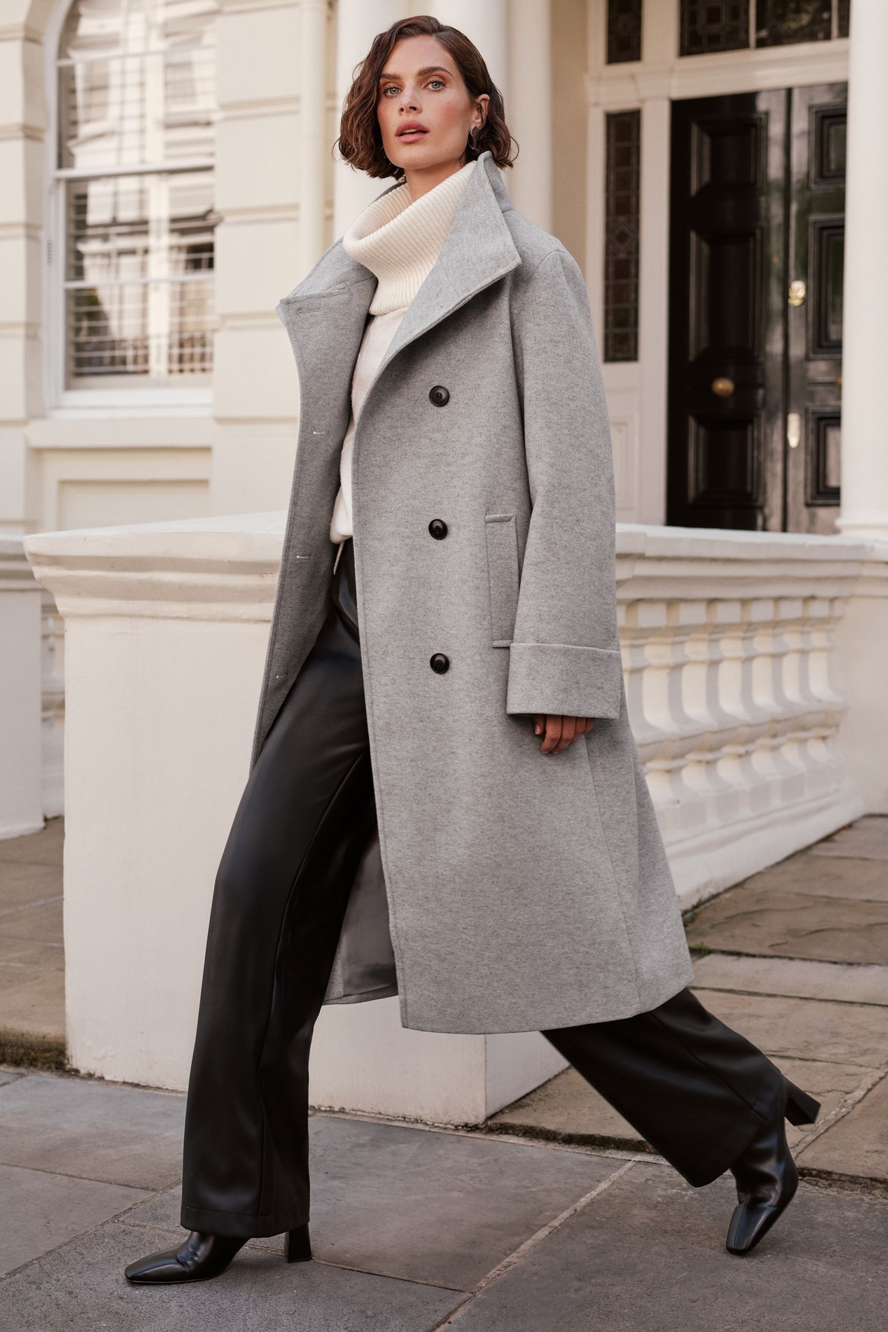 Ladies grey funnel neck coat clearance