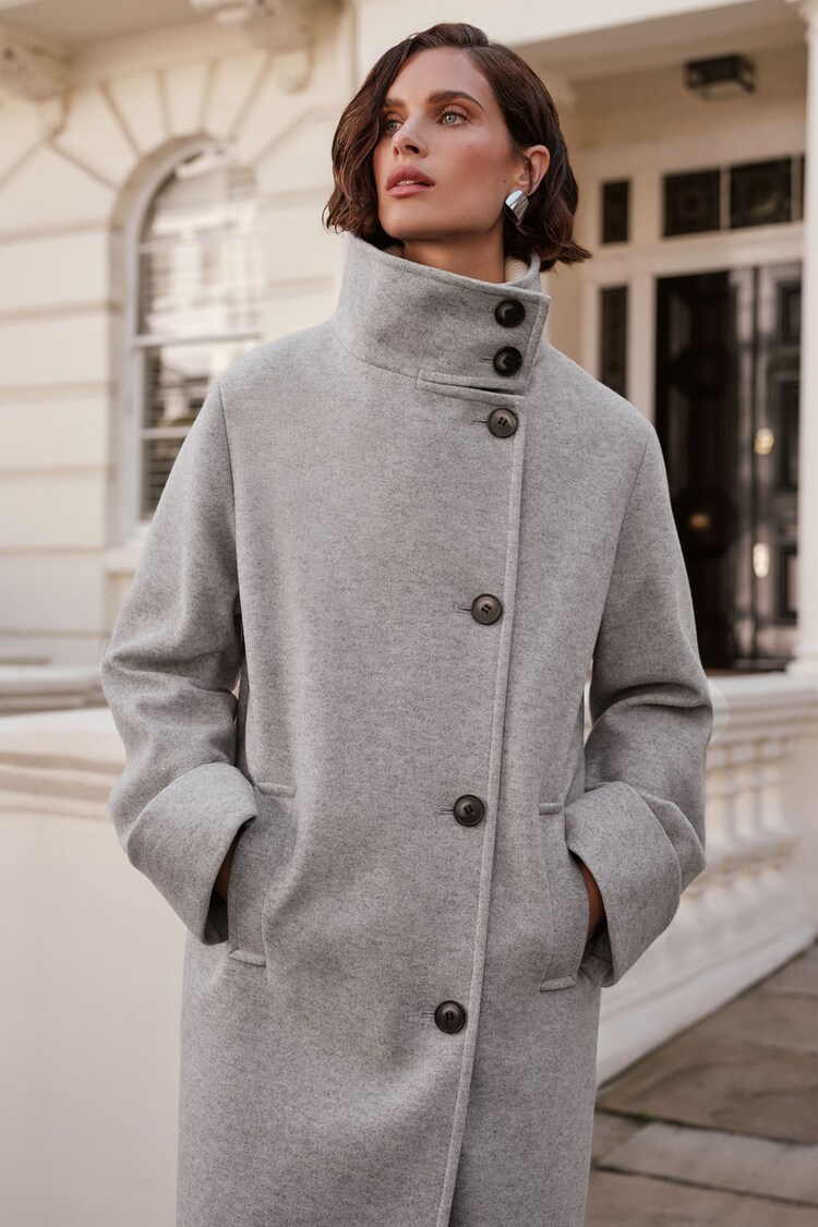 Buy Love & Roses Grey Funnel Neck Button Coat from Next Australia